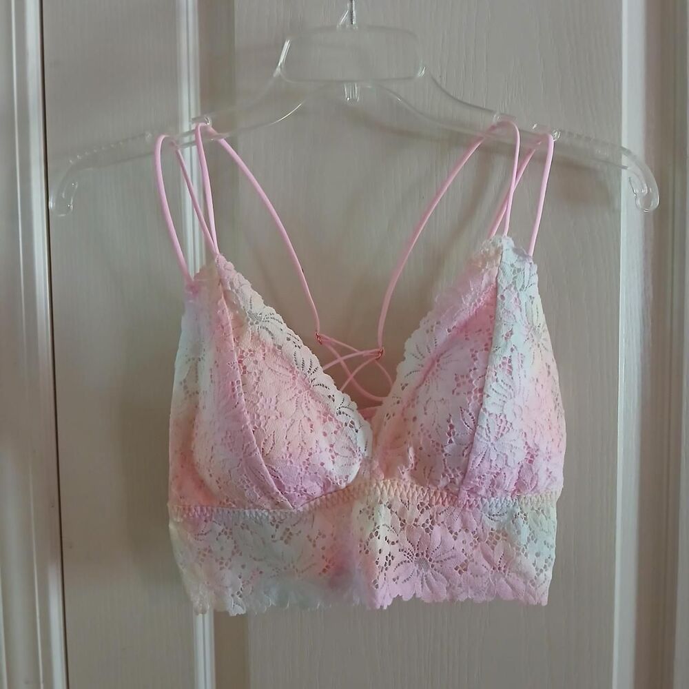 Victoria's Secret Pink Watercolor Pastel Lace Bralette Y2K Style Fairy Coquette